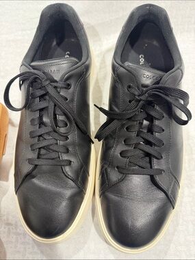 Cole Haan Black Leather Low-Top Sneakers with Cream Sole